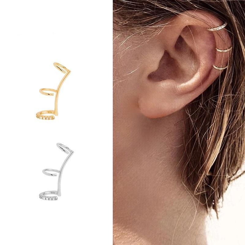 AIDE Minimalism 3 Layers Ear Cuff Trendy Punk Non Pierced Ear Cartilage Clip on Earrings for Women Silver 925 Jewelry kolczyki